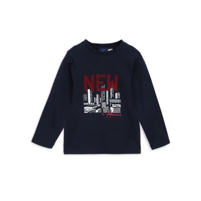 Boys Dark Blue Printed Long Sleeve T-Shirt